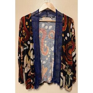 Soft Surroundings Langshire Cardigan Topper Sheer Trim Floral Stretch‎ Blue XLP
